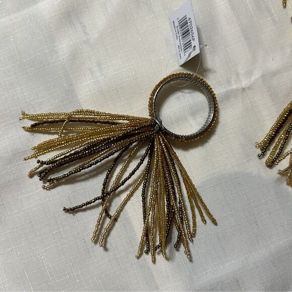 C&F Home Gold Set of 8 Tone Brown Shades Beaded Tasseled Dinner Napkin Rings - Picture 4 of 6